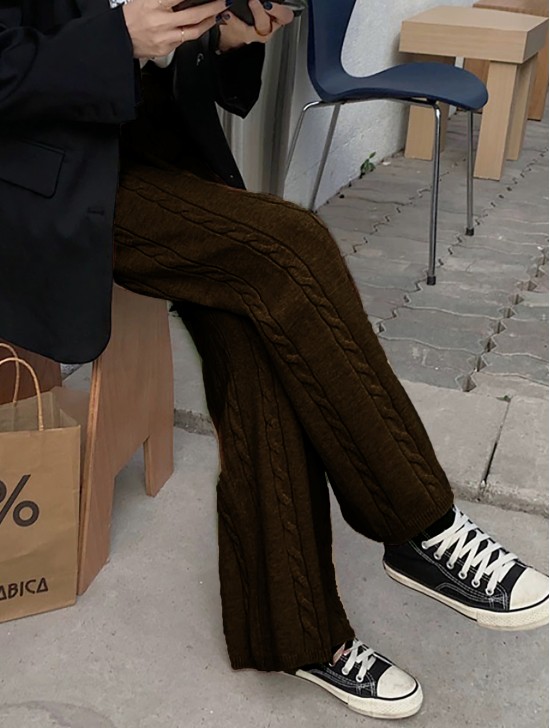 Warm Cable Wool Feeling Knitted Pants